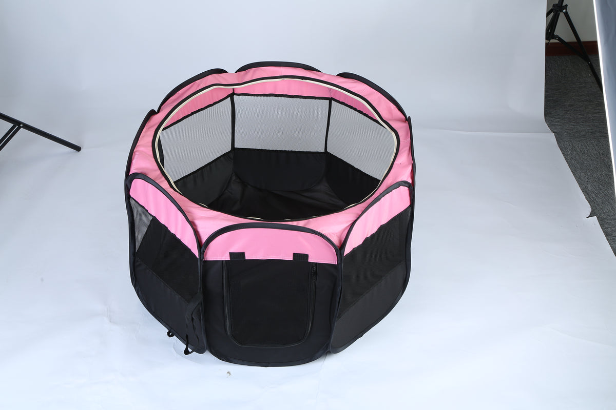 1Pc Portable Foldable Pet Tent Exercise Pen Kennel Removable Zipper Top And Bottom Water Resistant Indoor Outdoor Use For Dogs Cats Other Pets - Pink-Blue Options