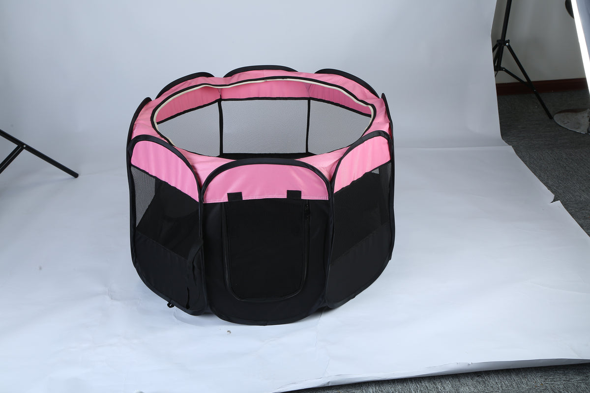 1Pc Portable Foldable Pet Tent Exercise Pen Kennel Removable Zipper Top And Bottom Water Resistant Indoor Outdoor Use For Dogs Cats Other Pets - Pink-Blue Options