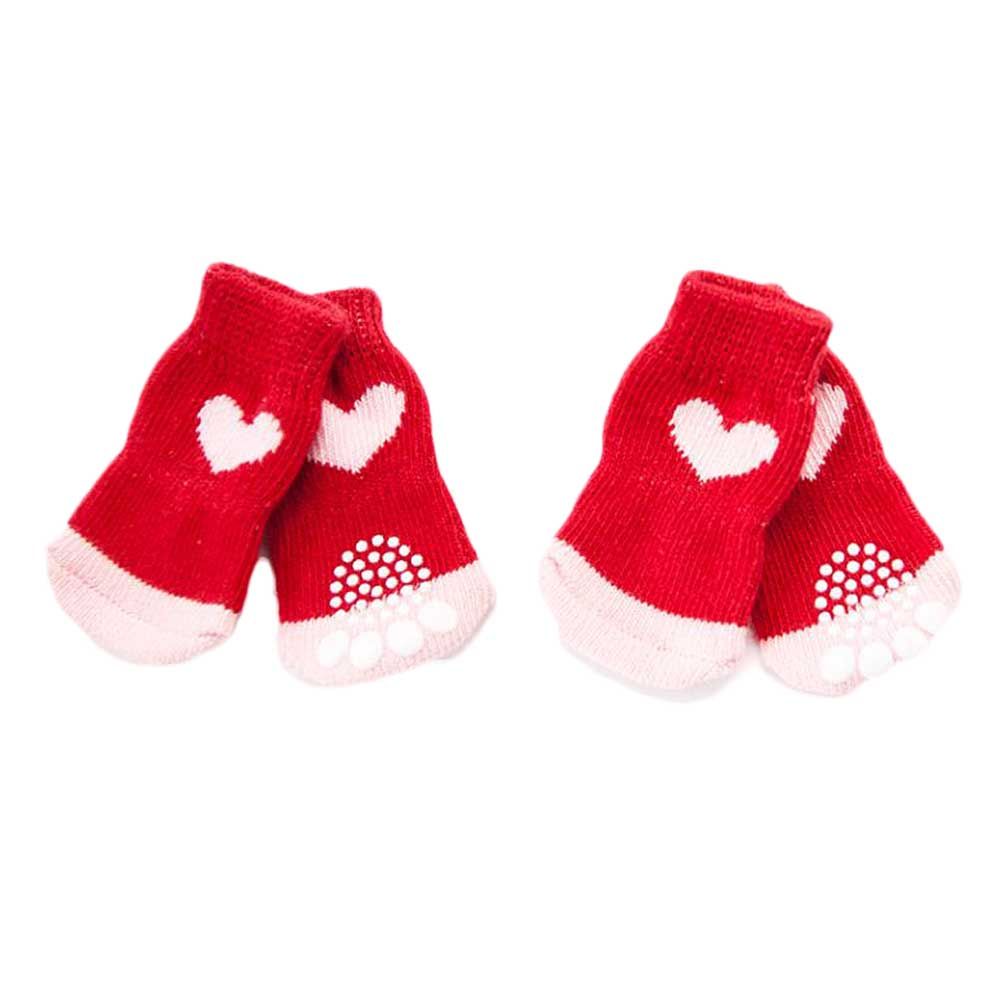 4 Pcs Red Hearts Dog Knitted Pet Socks Cartoon Cute Puppy Cat Socks Dog Foot Covers Poodle Teddy Socks