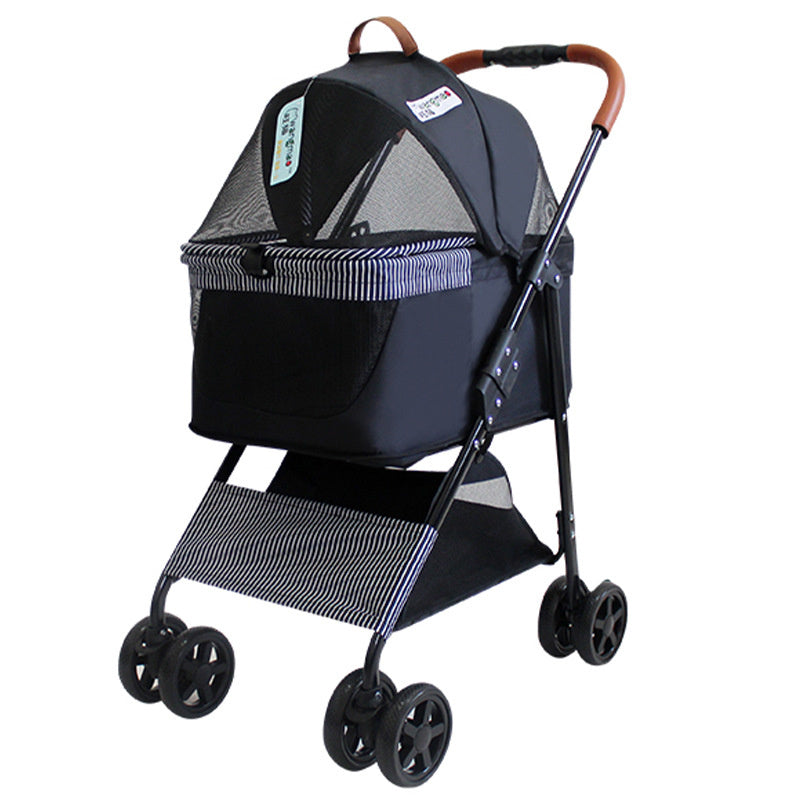 Portable Pet Stroller Cat Trolley, Dog Travel Cart Pram Shockproof Pet Detachable Strolling Cart, Puppy Pushchair Four-Wheeled, One Click Quick Folding