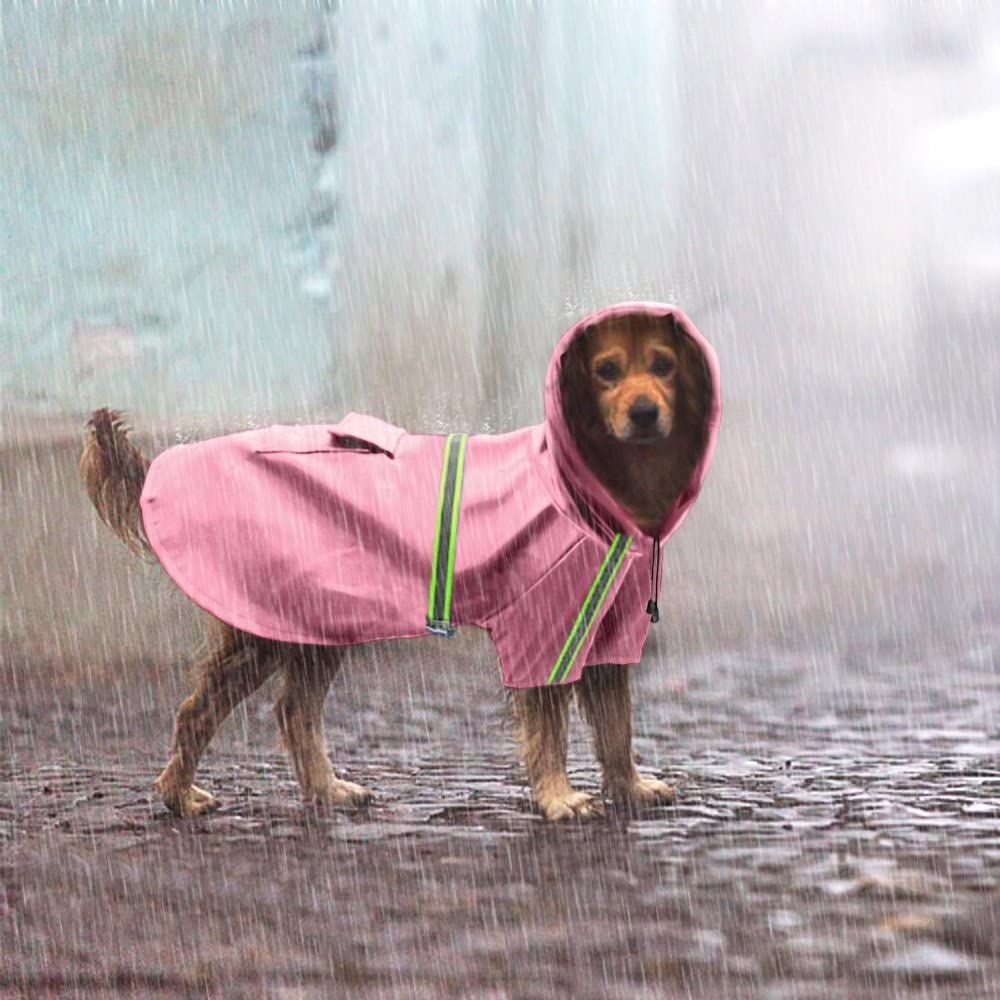 Waterproof Dog Raincoat Leisure Lightweight Reflective Rain Jacket with Hood