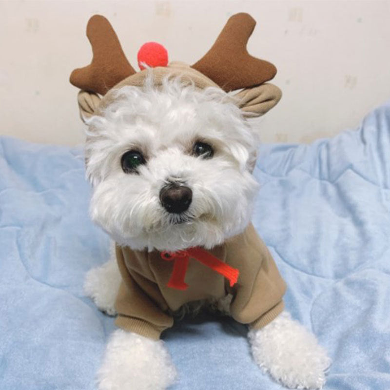 Warm Dog Sweater Christmas Elk Costume Drawstring Hooded Sweatshirt For Dogs