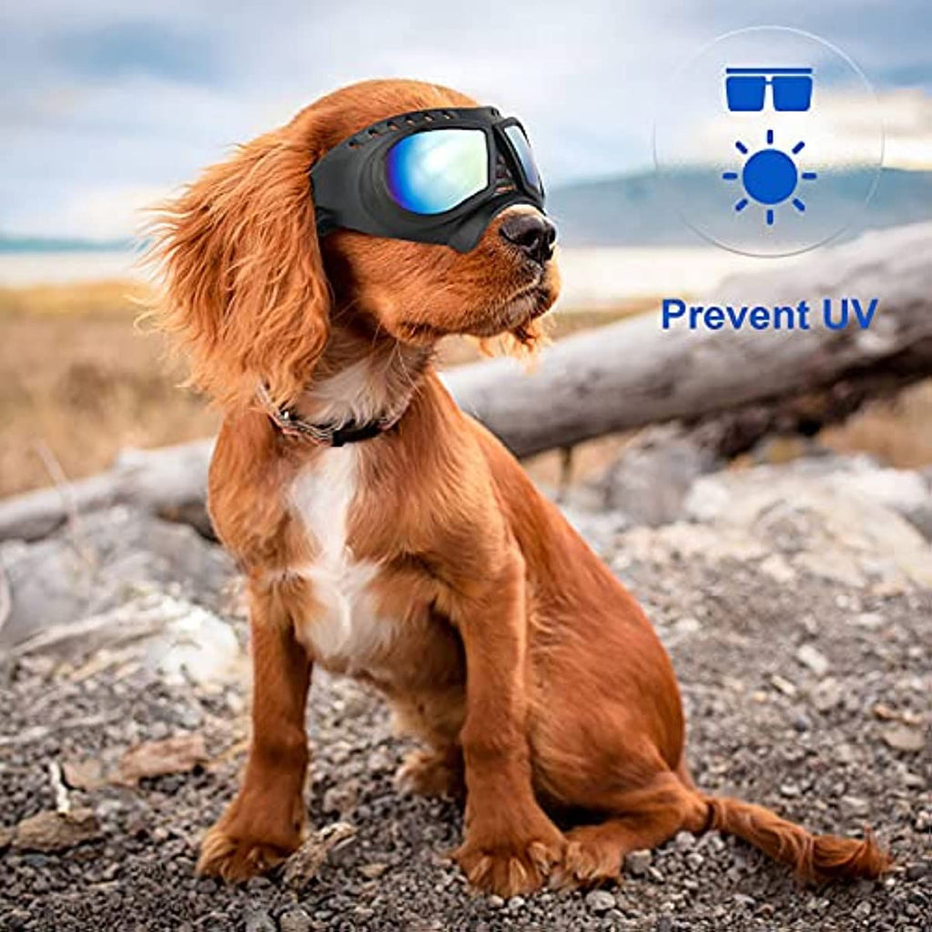 Dog Glasses for Small Breed Dog Goggles Dog UV Sunglasses Windproof Snowproof for Long Snout Dogs Mask with Soft Frame Adjustable Straps Black for Small/Medium Dogs Puppy