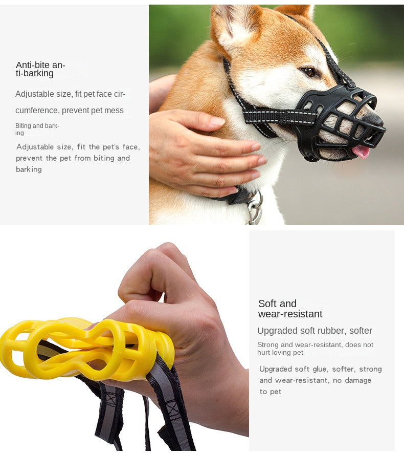 Dog Muzzle Dogs; Prevents Chewing and Biting; Basket Allows Panting and Drinking-Comfortable; Humane; Adjustable; With light reflection
