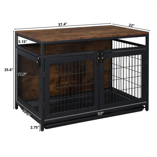 37.4 "Furniture Dog Cage, Super Sturdy Dog Cage, Dog Crate for Small/Medium Dogs, Three door and Three lock, Anti-chew Features, Pet Crate furniture, End Table Night Stand Indoor Use, Rustic Brown