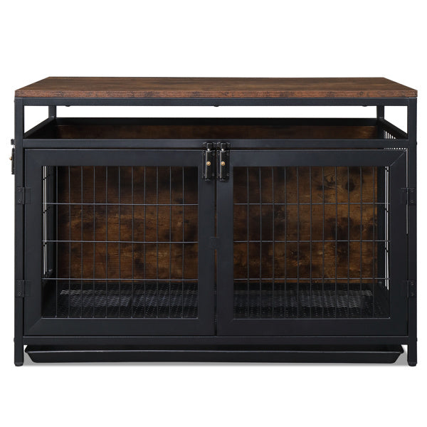 37.4 "Furniture Dog Cage, Super Sturdy Dog Cage, Dog Crate for Small/Medium Dogs, Three door and Three lock, Anti-chew Features, Pet Crate furniture, End Table Night Stand Indoor Use, Rustic Brown