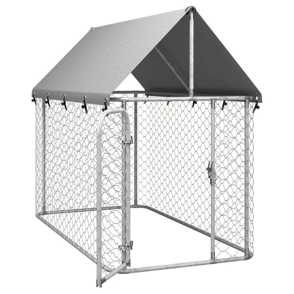 Dog Kennel Silver Galvanized steel, Polyethylene