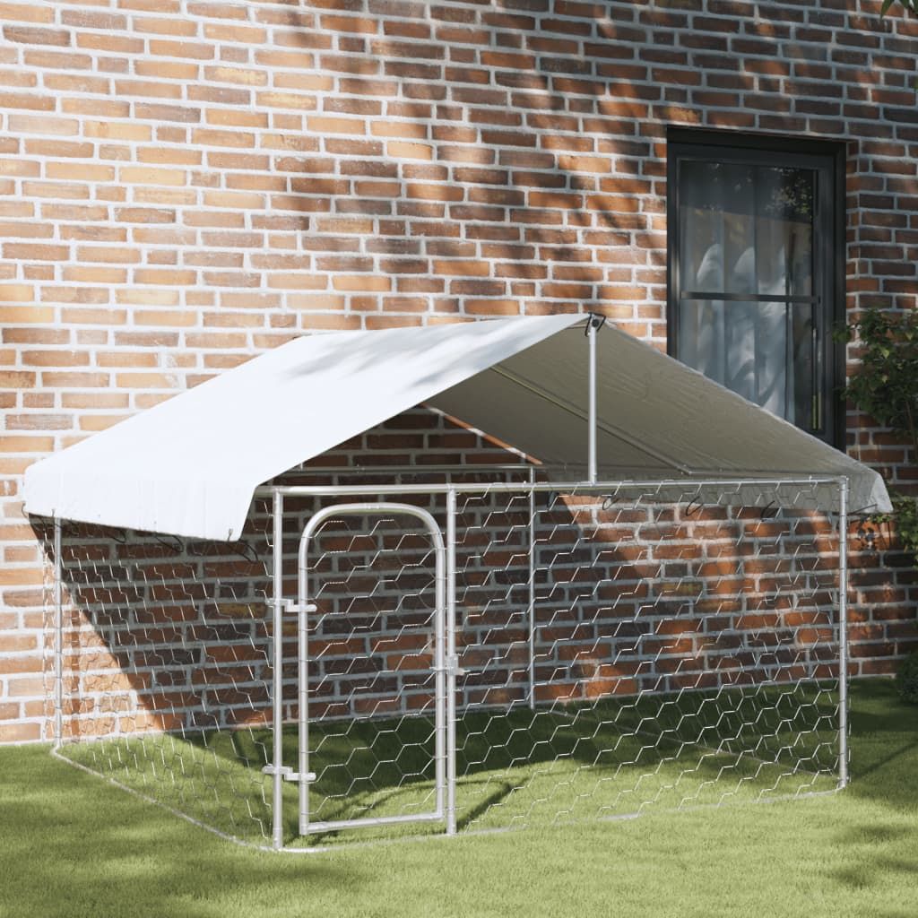 Dog Kennel Silver Galvanized steel, polyethylene Large Dog Kennel
