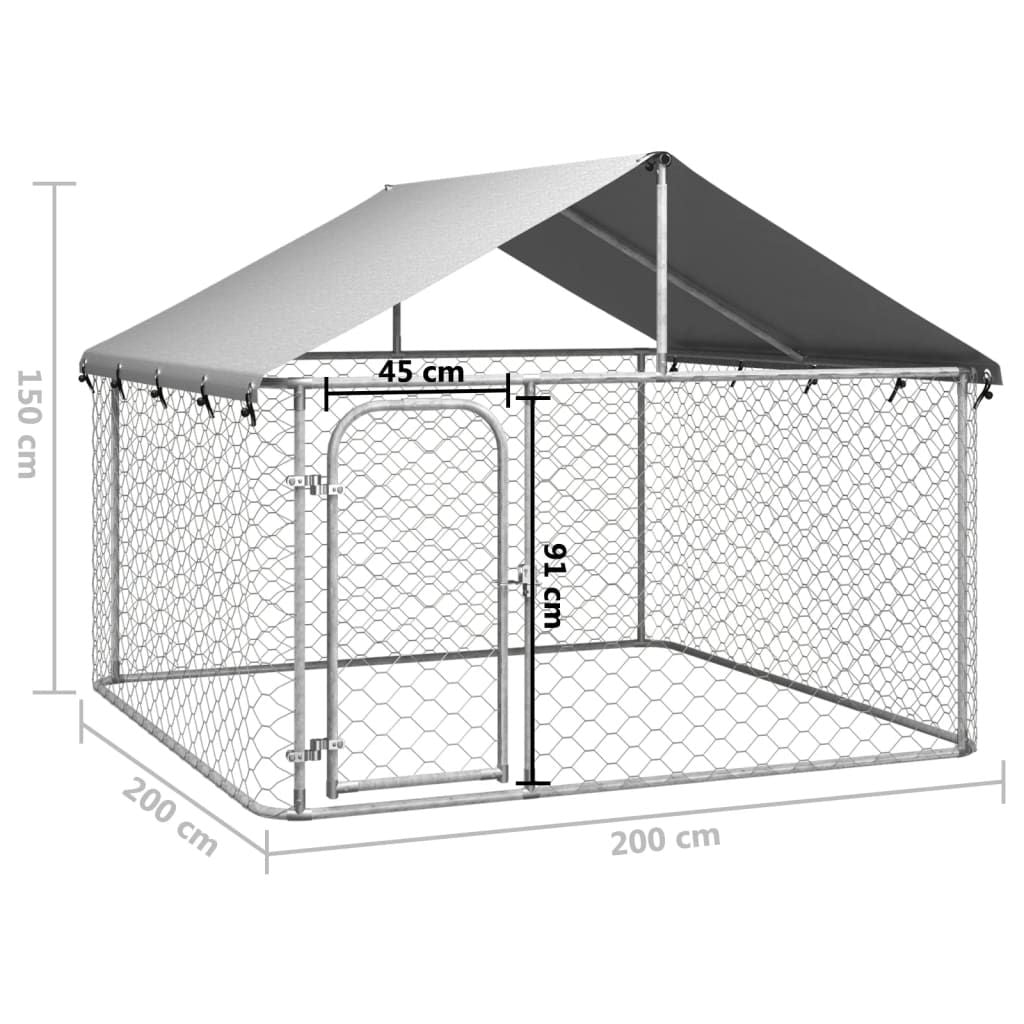 Dog Kennel Silver Galvanized steel, polyethylene Large Dog Kennel