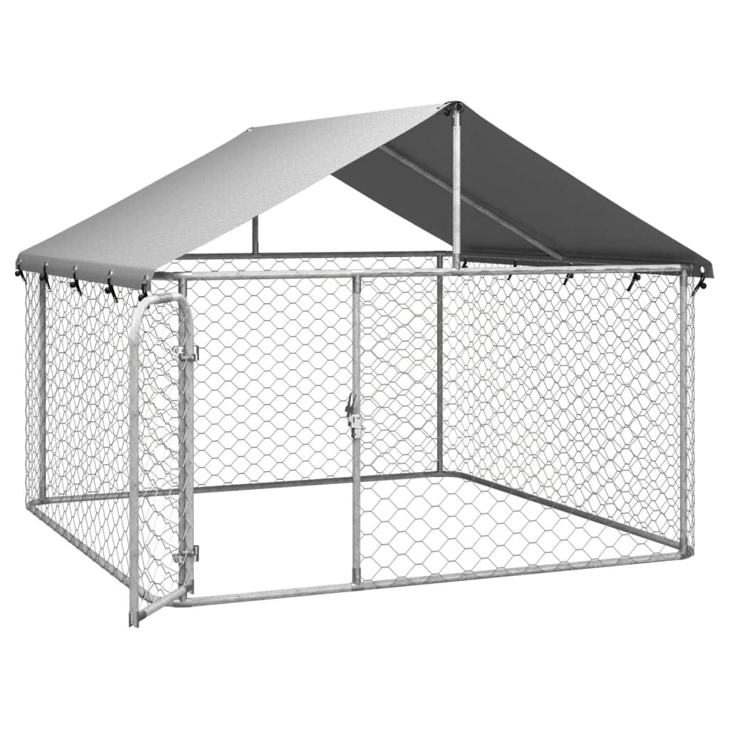 Dog Kennel Silver Galvanized steel, polyethylene Large Dog Kennel