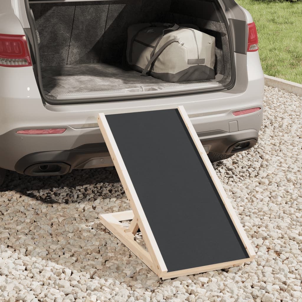Dog Ramp Grey Solid Fir Wood, Polyester 27.6 x 13.8 in Foldable