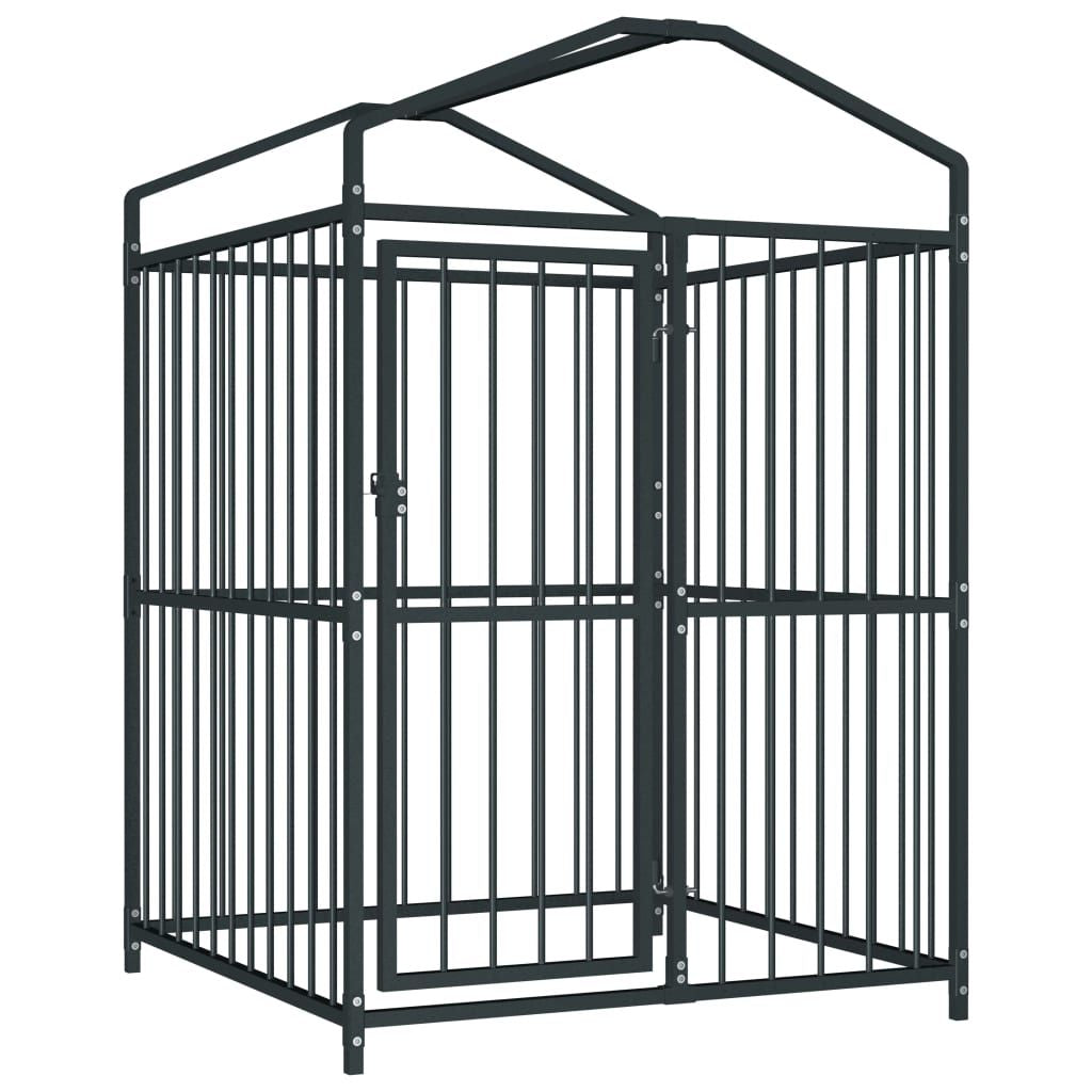 Dog Kennel Black Steel, fabric (100% polyethylene)
