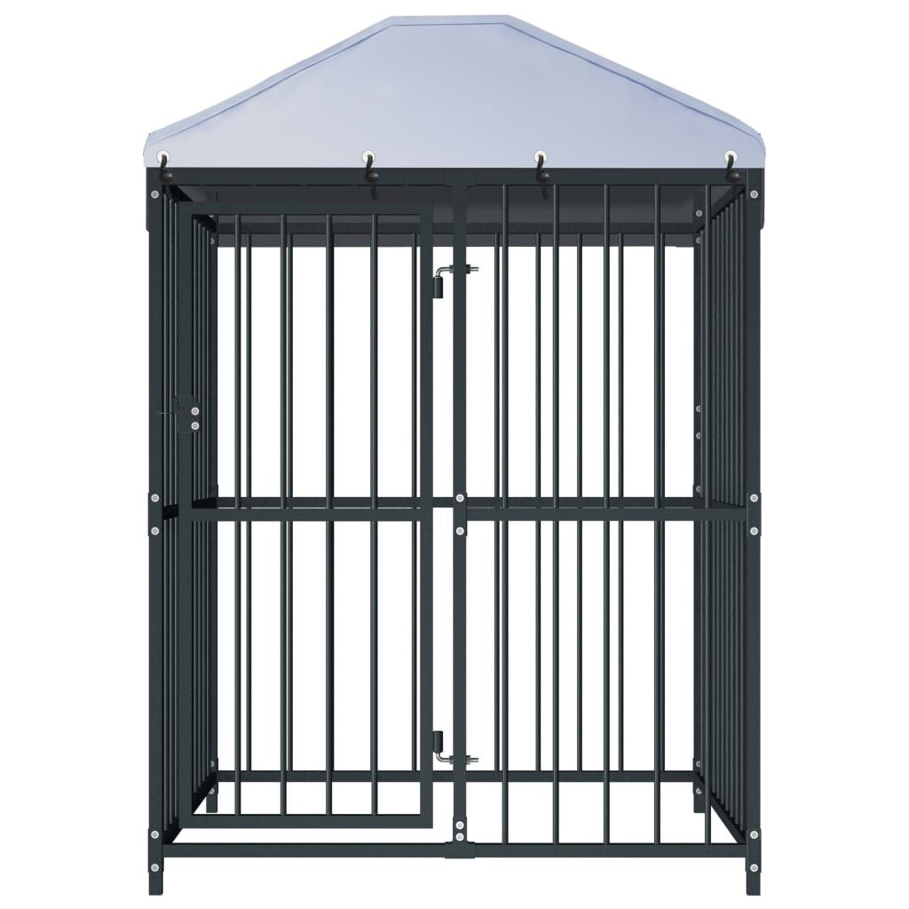 Dog Kennel Black Steel, fabric (100% polyethylene)