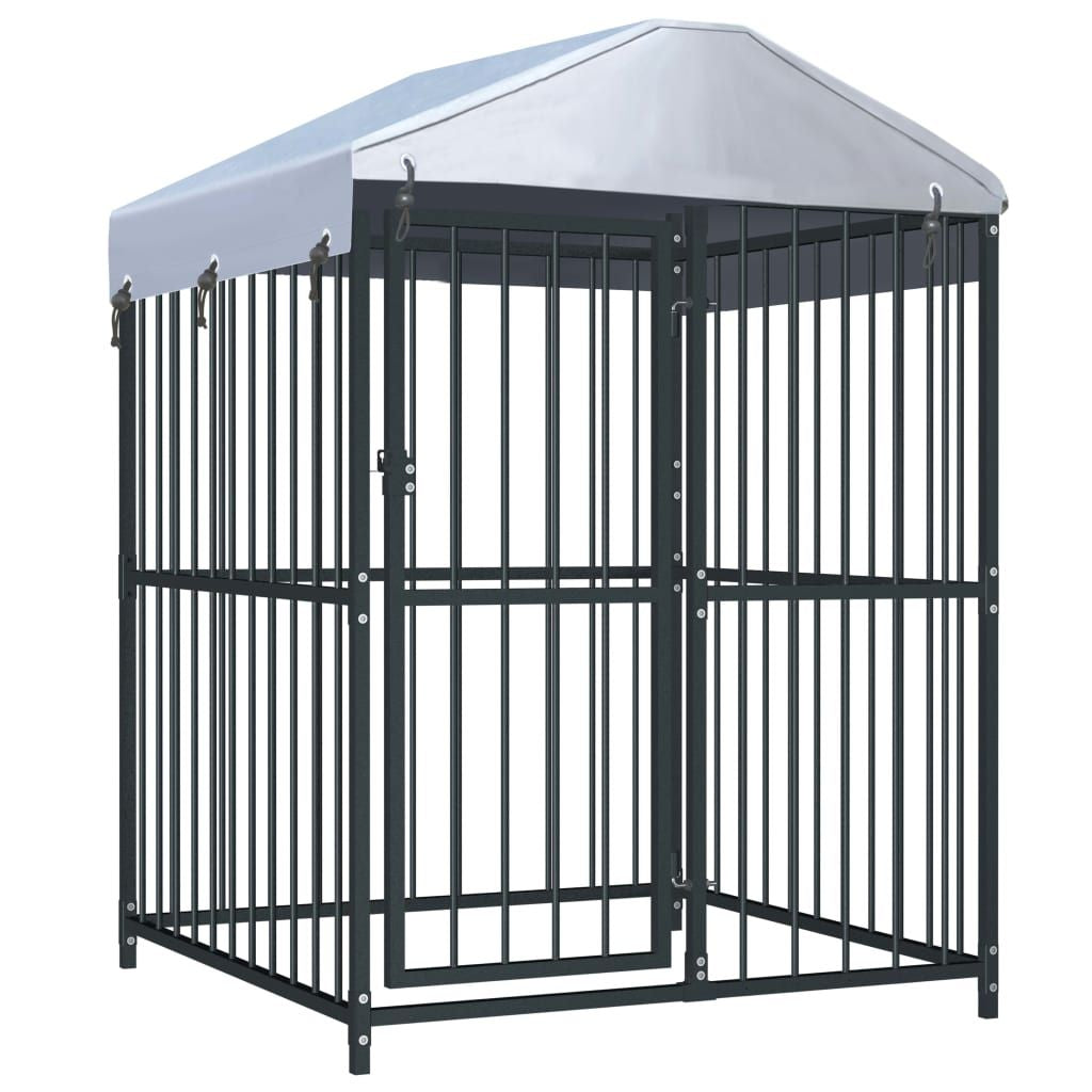 Dog Kennel Black Steel, fabric (100% polyethylene)