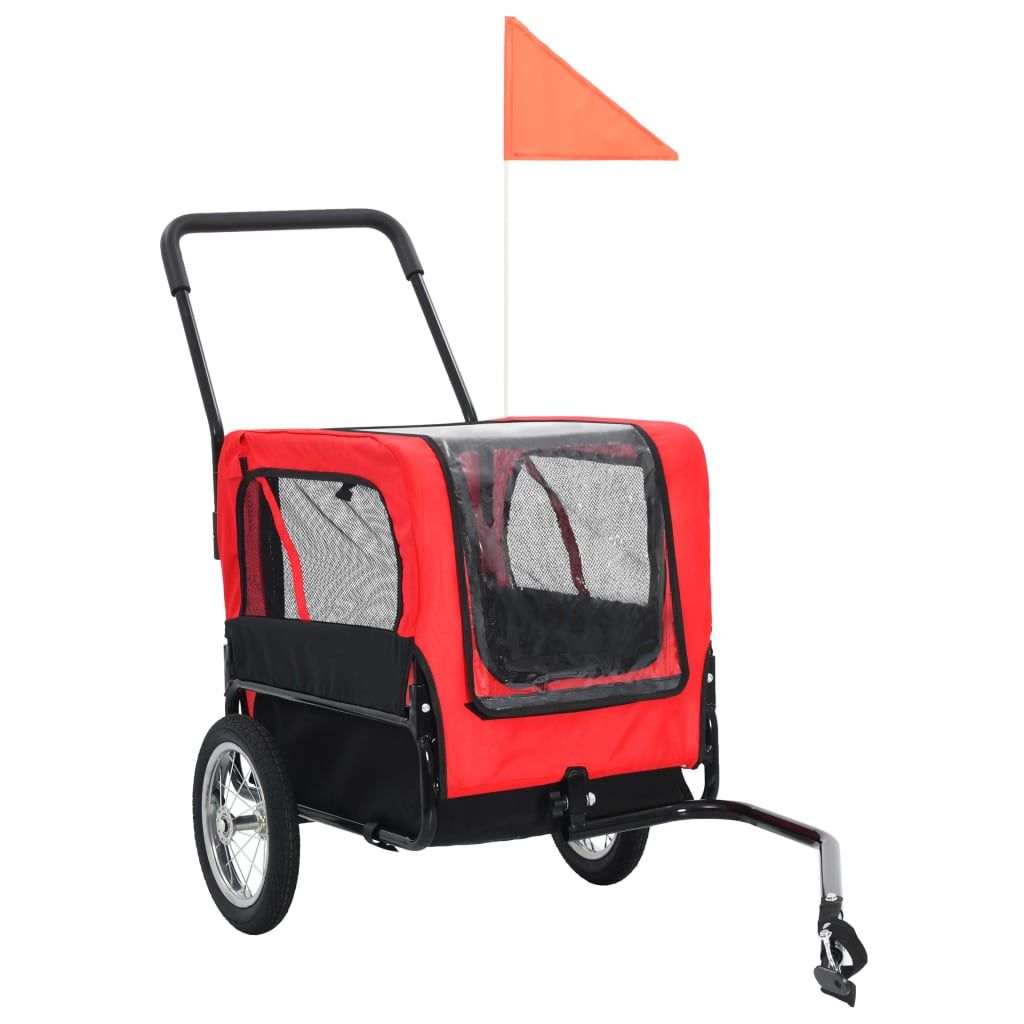 Pet Bike Trailer Red and Black Oxford fabric and steel Collapsible