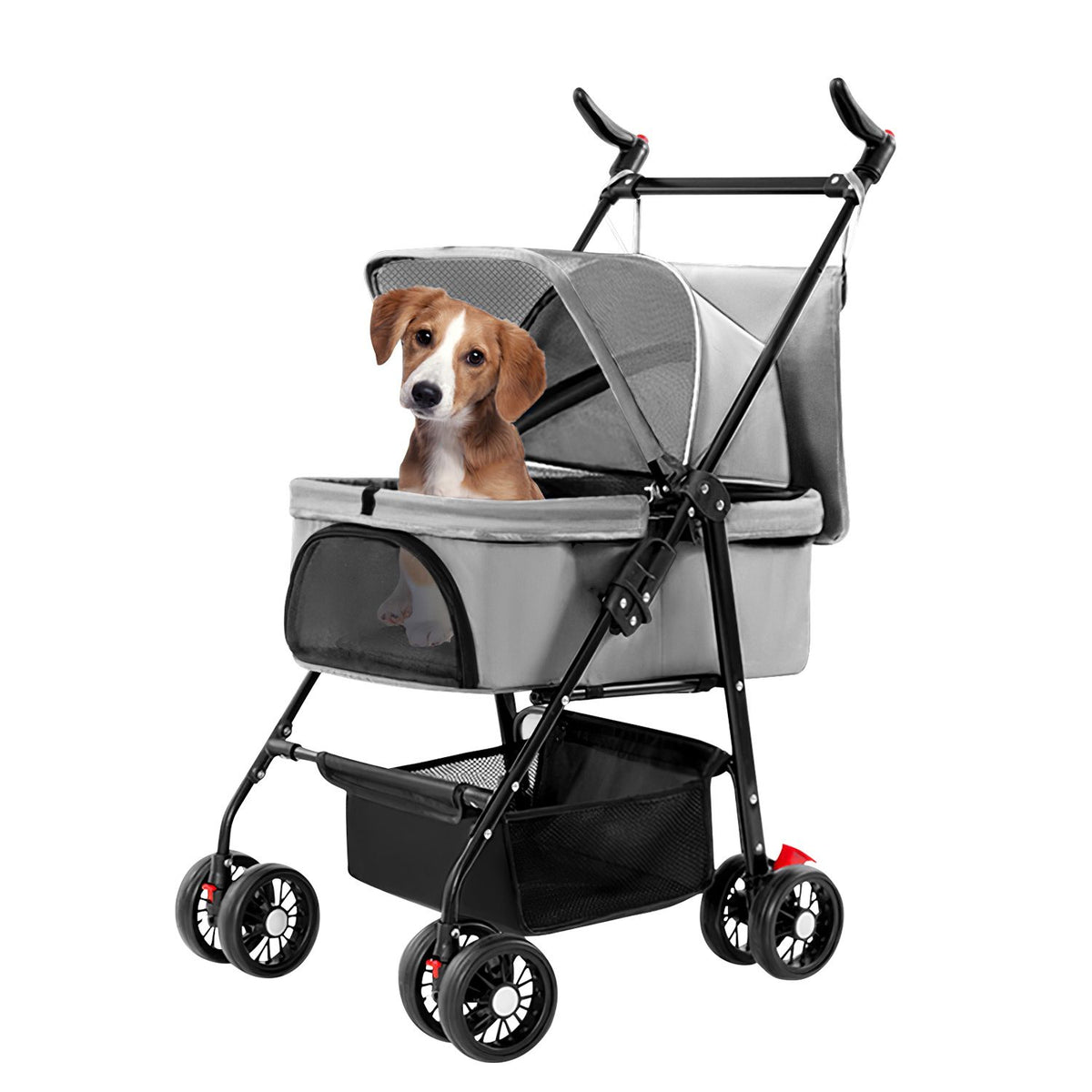 4 Wheels Pet Stroller Foldable Carrier Strolling Cart Travel Jogger with Removable Liner Storage