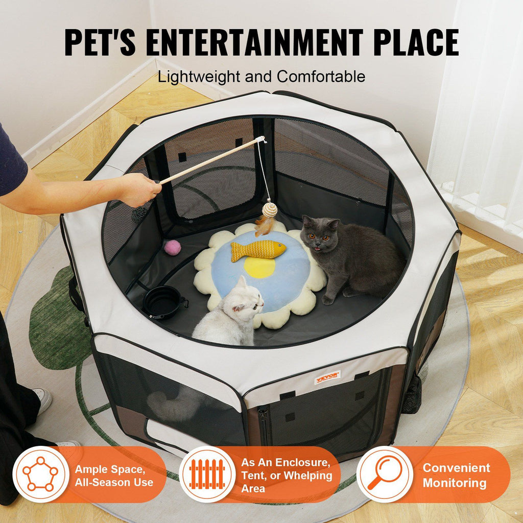 VEVOR Foldable Pet Playpen, 46 inch Portable Dog Playpen, Crate Kennel for Puppy, Dog, Cat, Premium Waterproof 600D Oxford Cloth, Removable Zipper, for Indoor Outdoor Travel Camping Use (Octagon, L)