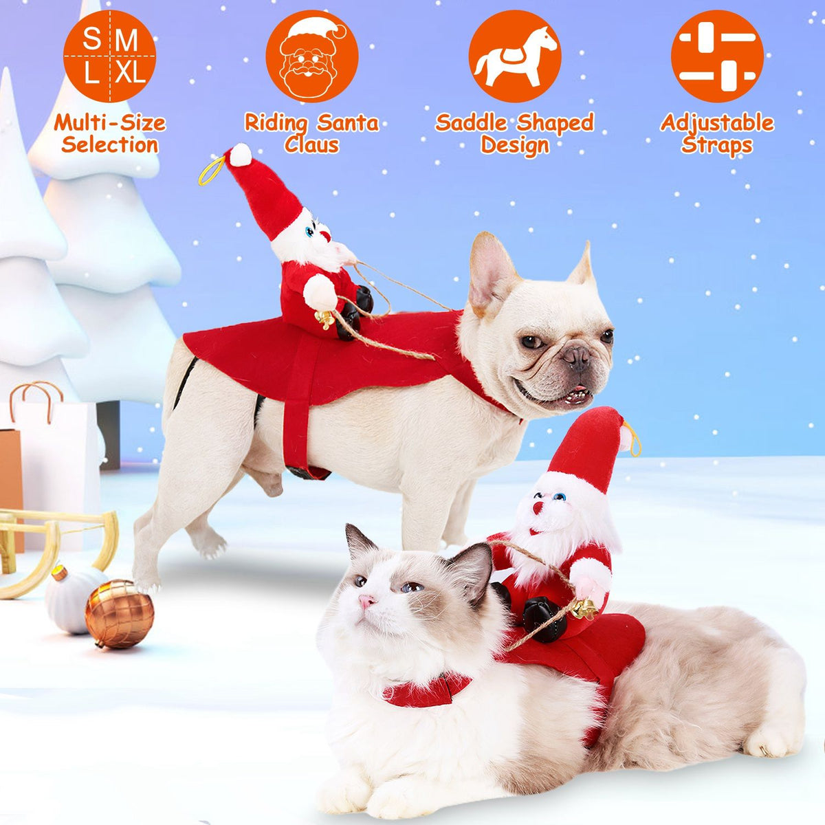 Pet Christmas Winter Coat Riding Santa Claus with Bell Cosplay Outfit