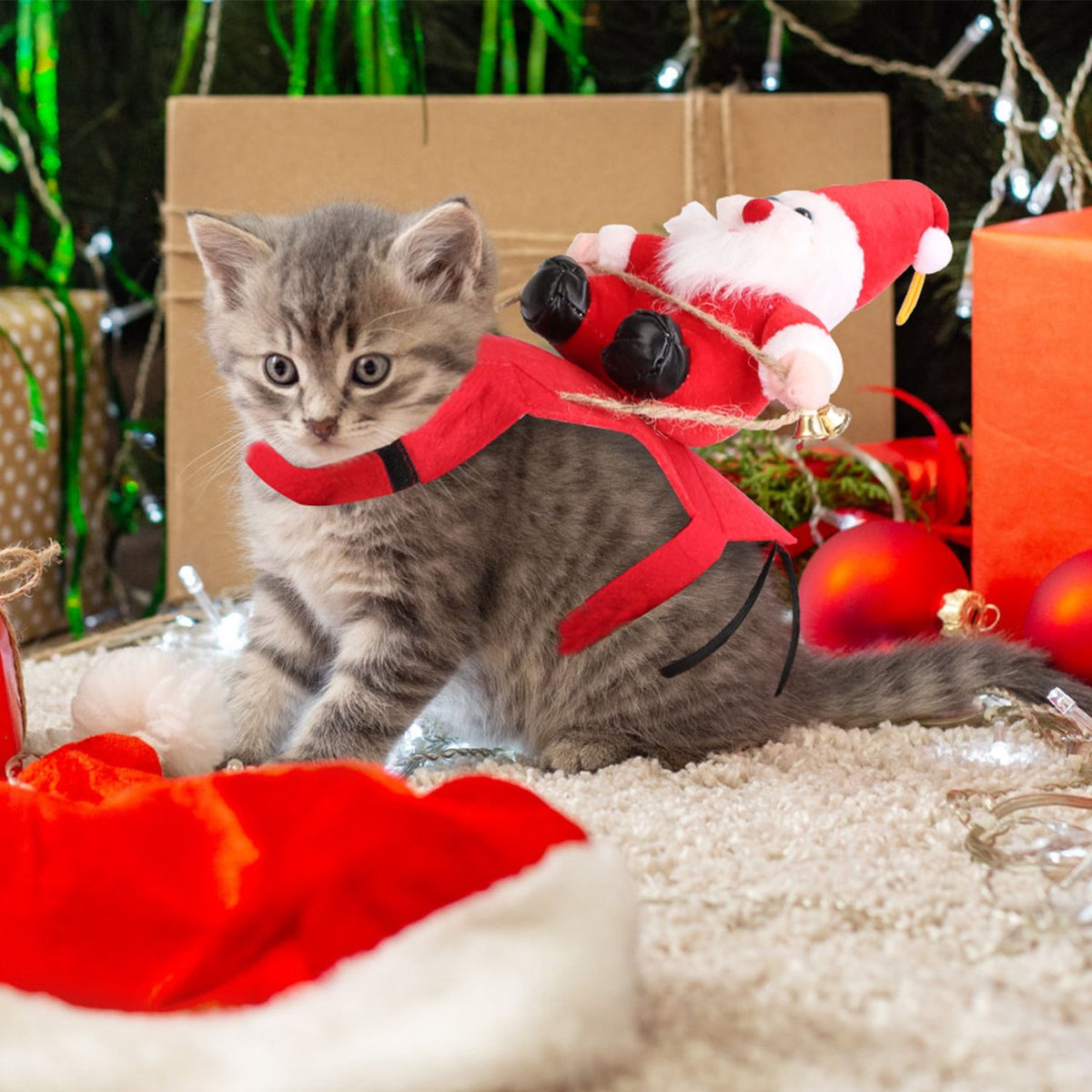 Pet Christmas Winter Coat Riding Santa Claus with Bell Cosplay Outfit
