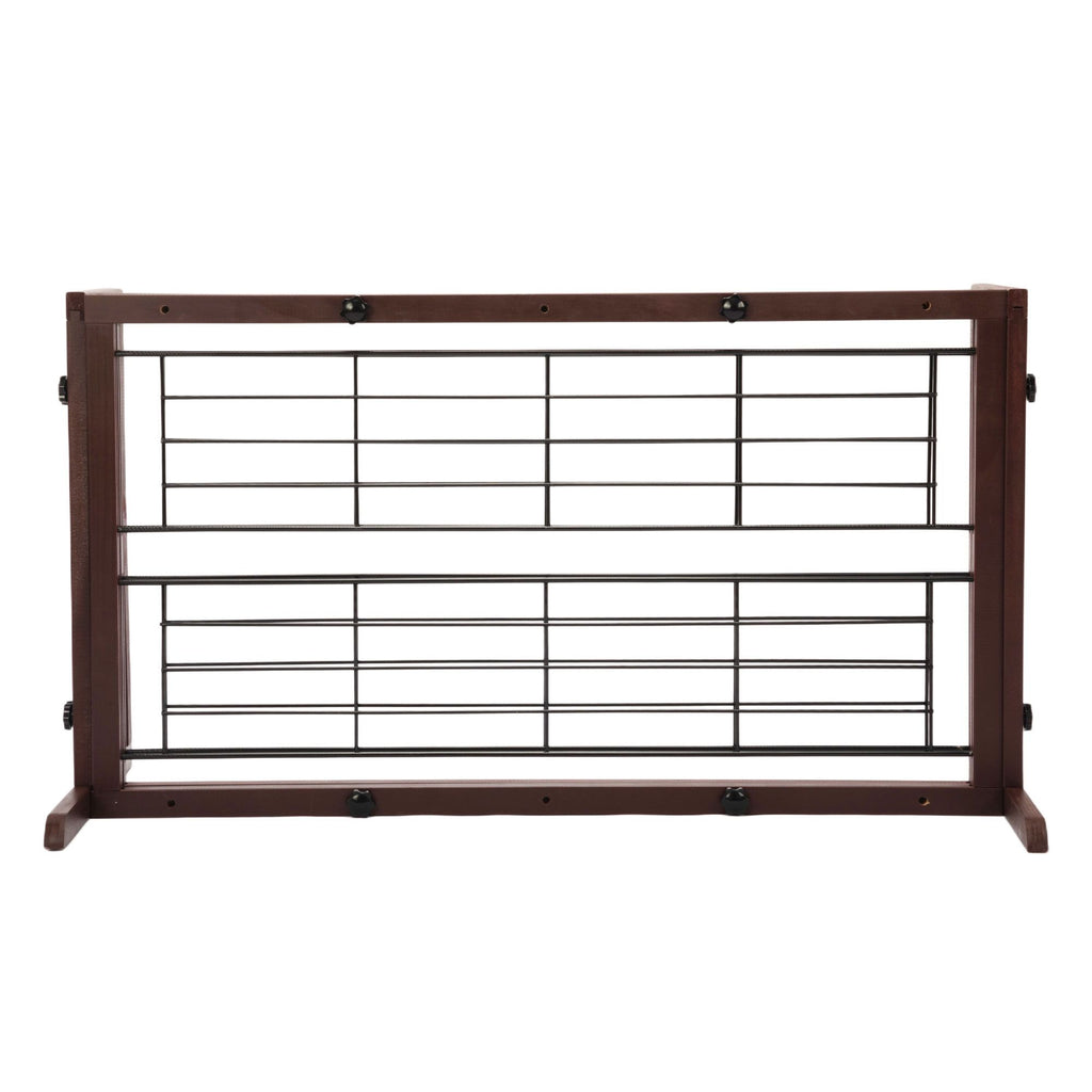 38"-71" Adjustable Wooden Pet Gate for Dogs, Indoor Freestanding Dog Fence for Doorways, Stairs, Deep Brown