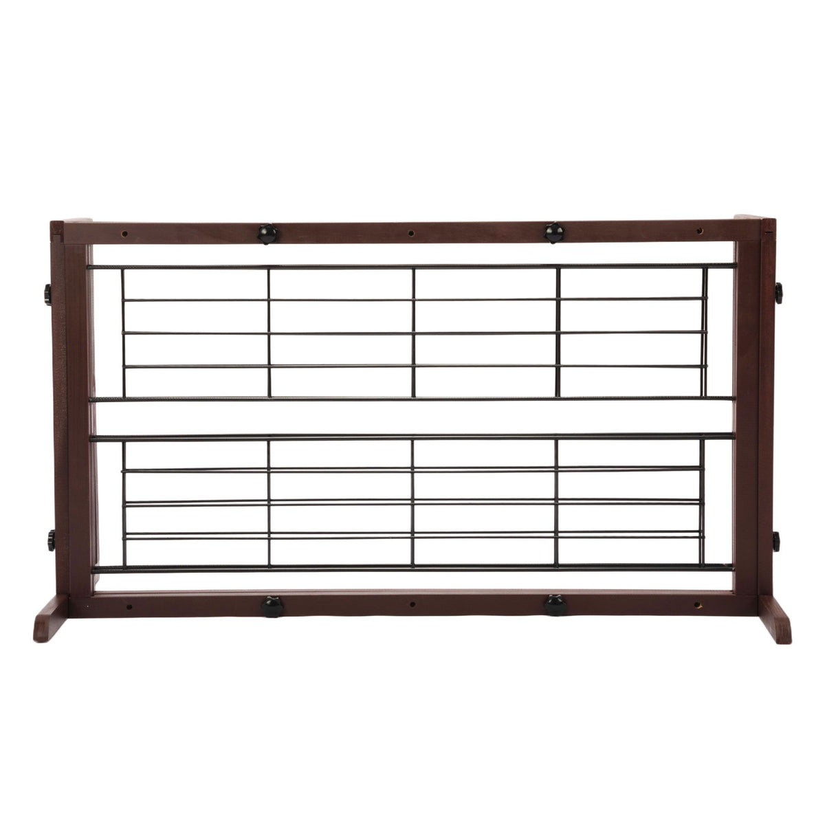 38"-71" Adjustable Wooden Pet Gate for Dogs, Indoor Freestanding Dog Fence for Doorways, Stairs, Deep Brown