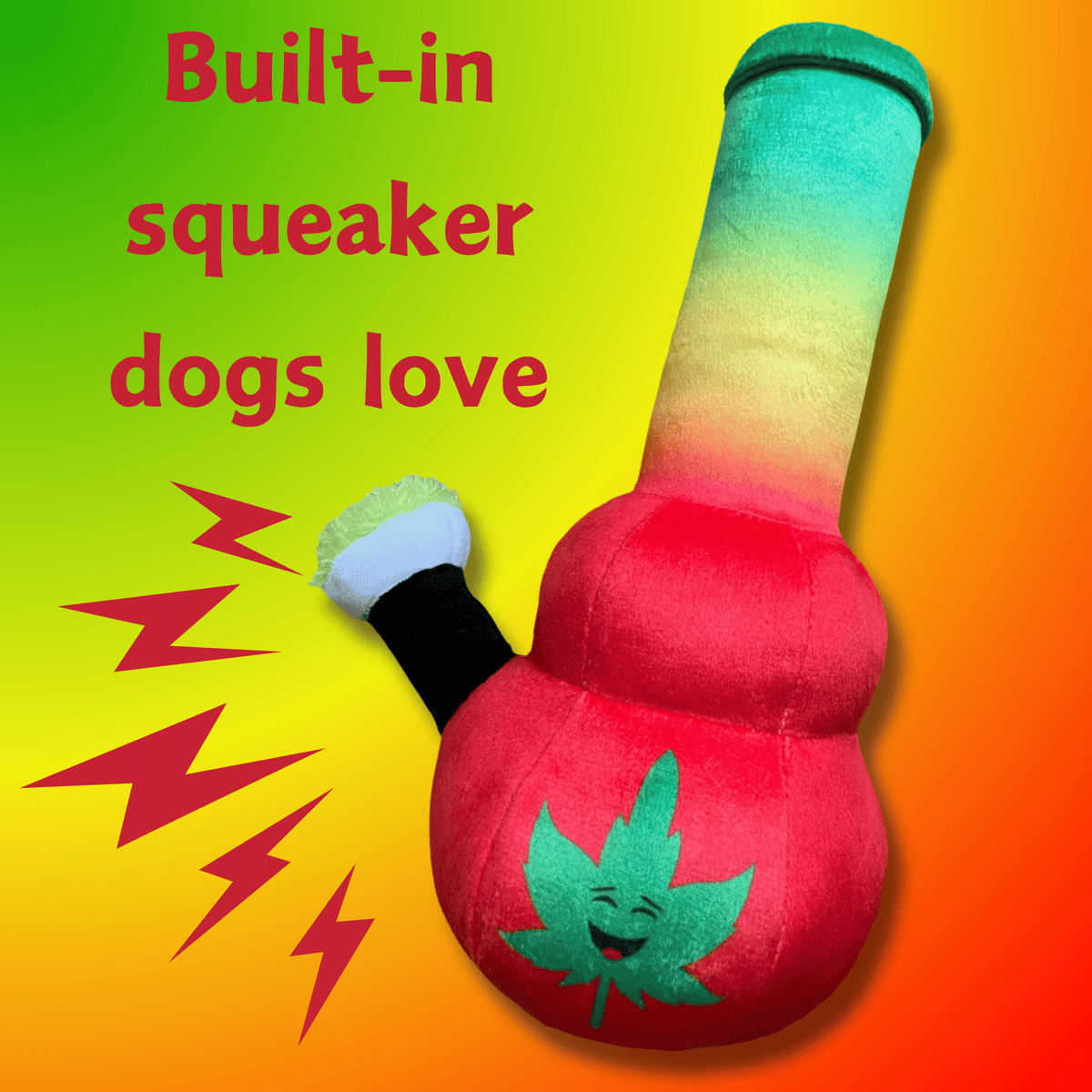 My Name is Bo da Bong, Funny Squeaky Weed Dog Toy, Cute Stuffed Parody Rasta Pot Bong, Cool Plush 420 Novelty Gift for Puppies & Small, Medium & Large Breeds, for Fetch & a Photo Prop