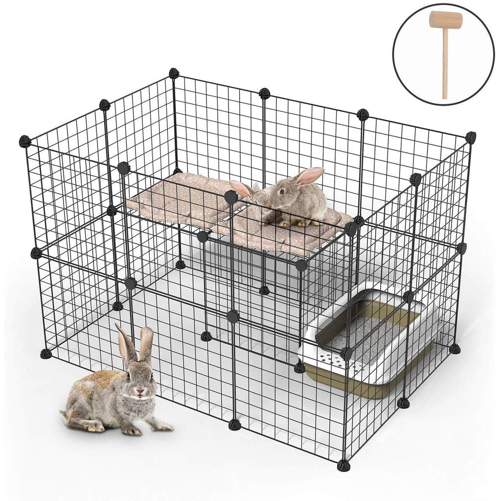 Pet Playpen, Small Animal Cage Indoor Portable Metal Wire Yard Fence for Small Animals, Guinea Pigs, Rabbits Kennel Crate Fence Tent Black 24pcs (And 8pcs For Free)