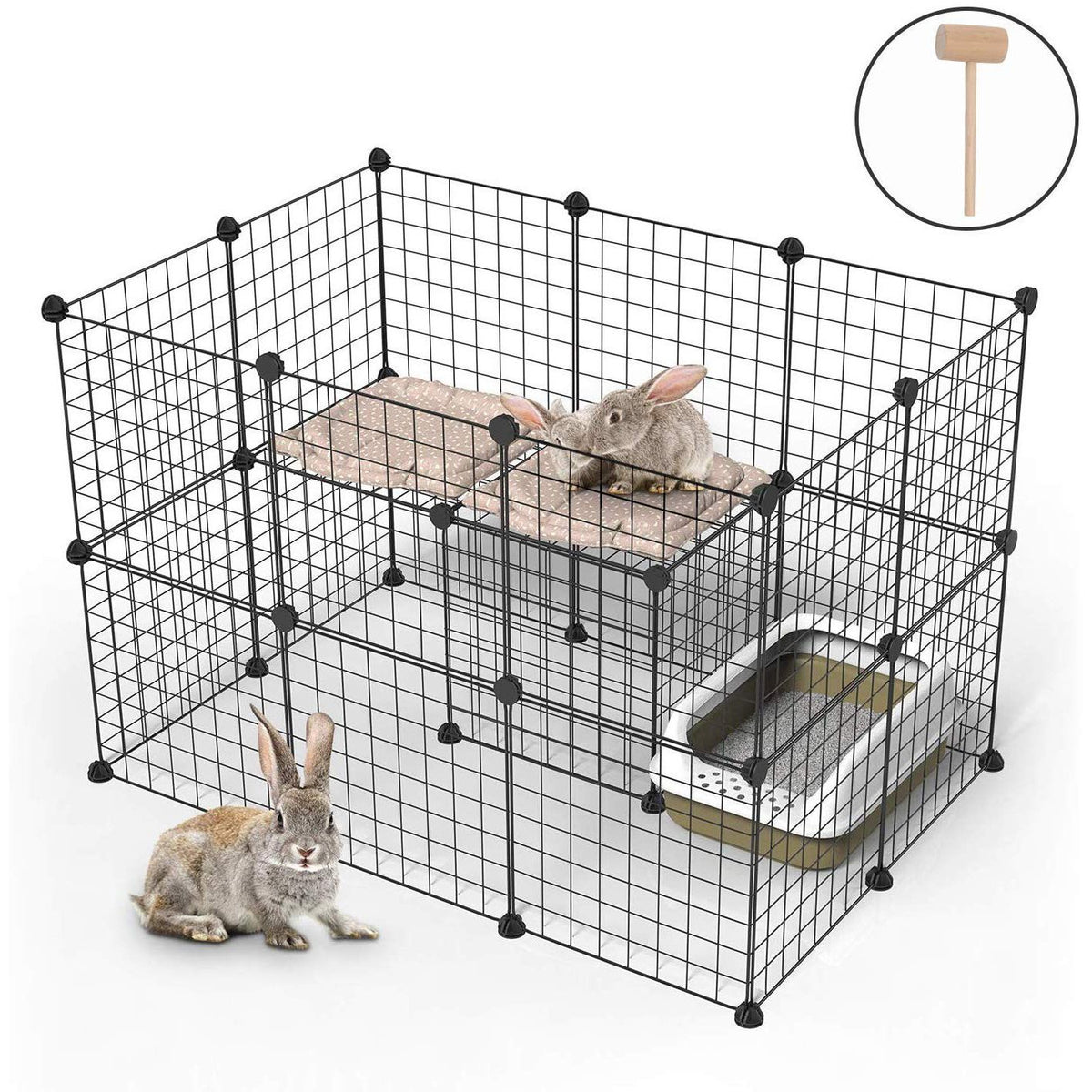 Pet Playpen, Small Animal Cage Indoor Portable Metal Wire Yard Fence for Small Animals, Guinea Pigs, Rabbits Kennel Crate Fence Tent Black 24pcs (And 8pcs For Free)