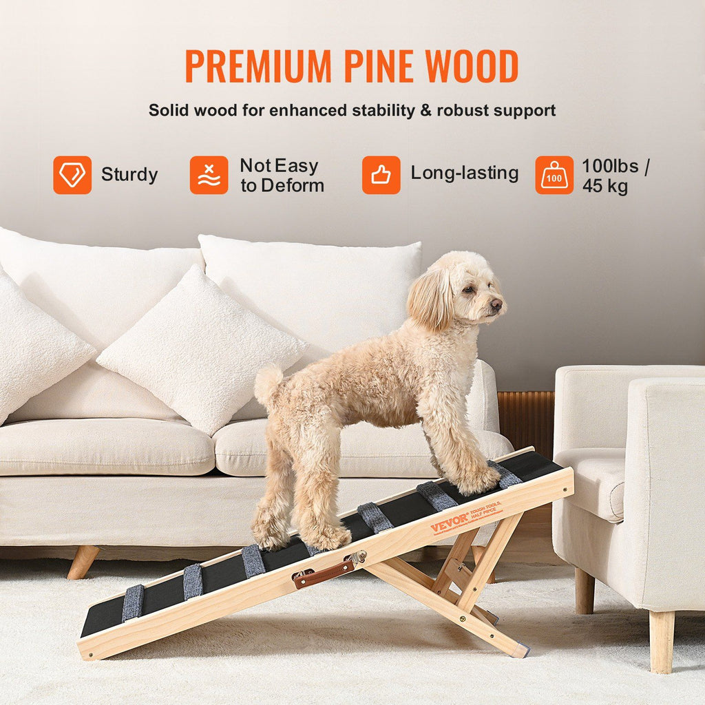 Dog Ramp, Folding Pet Ramp for Bed, Adjustable for Old Dogs & Cats, Wooden