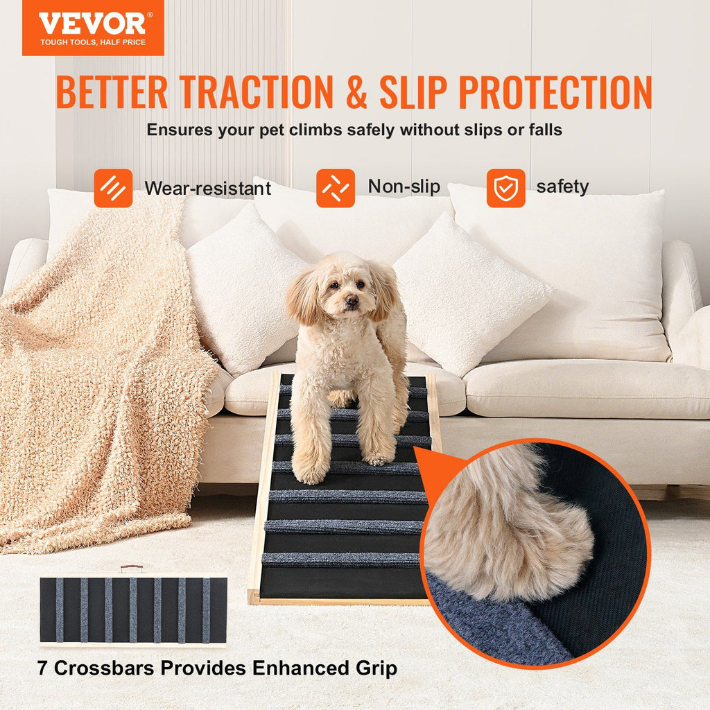 Dog Ramp, Folding Pet Ramp for Bed, Adjustable for Old Dogs & Cats, Wooden