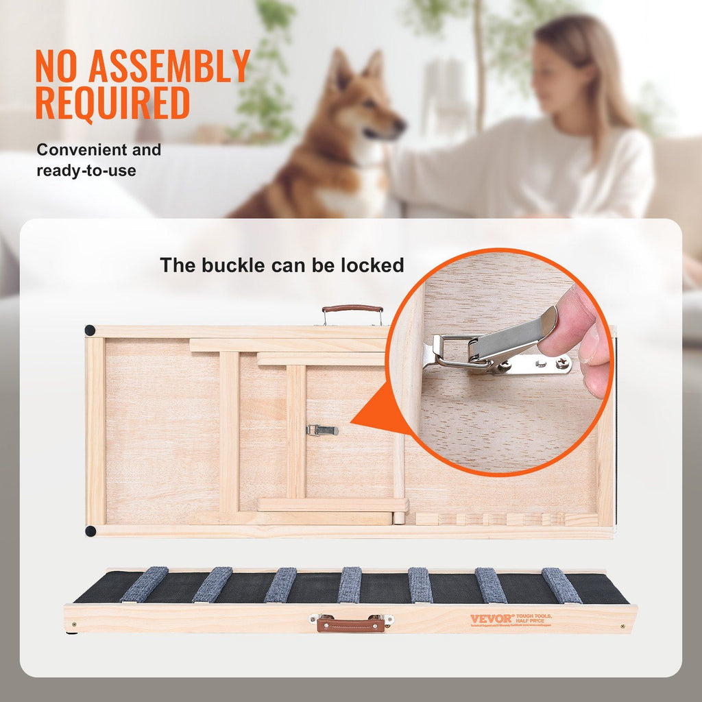 Dog Ramp, Folding Pet Ramp for Bed, Adjustable for Old Dogs & Cats, Wooden