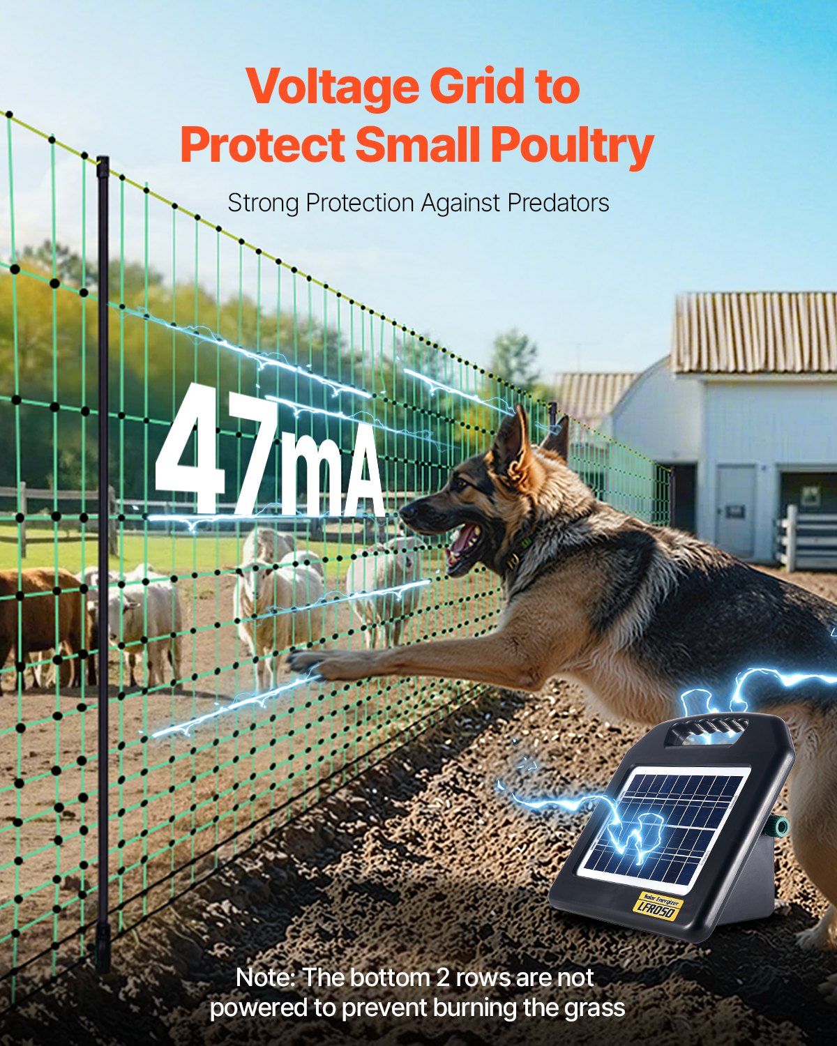 Electric Fence Netting, 42 in (H) x 164 ft (L), PE Net Fencing with Posts & Double-Spiked Stakes, Utility Portable Electric Fence for Pigs, Cows, Sheep, Deer, Used in Backyards, Farms, Ranches