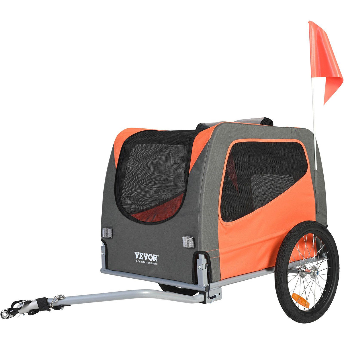 Dog Bike Trailer, Supports up to 66 lbs, Pet Cart Bicycle Carrier, Easy Folding Frame with Quick Release Wheels, Universal Bicycle Coupler, Reflectors, Flag, Collapsible to Store, Orange/Gray