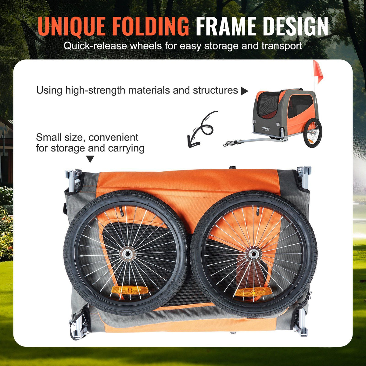 Dog Bike Trailer, Supports up to 66 lbs, Pet Cart Bicycle Carrier, Easy Folding Frame with Quick Release Wheels, Universal Bicycle Coupler, Reflectors, Flag, Collapsible to Store, Orange/Gray