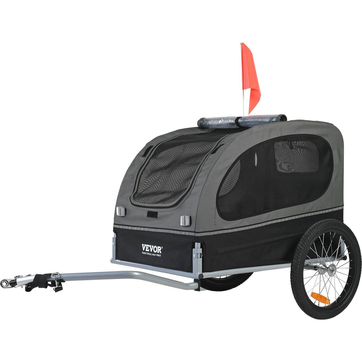 VEVOR Dog Bike Trailer, Supports up to 88 lbs, Pet Cart Bicycle Carrier, Easy Folding Frame with Quick Release Wheels, Universal Bicycle Coupler, Reflectors, Flag, Collapsible to Store, Black/Gray