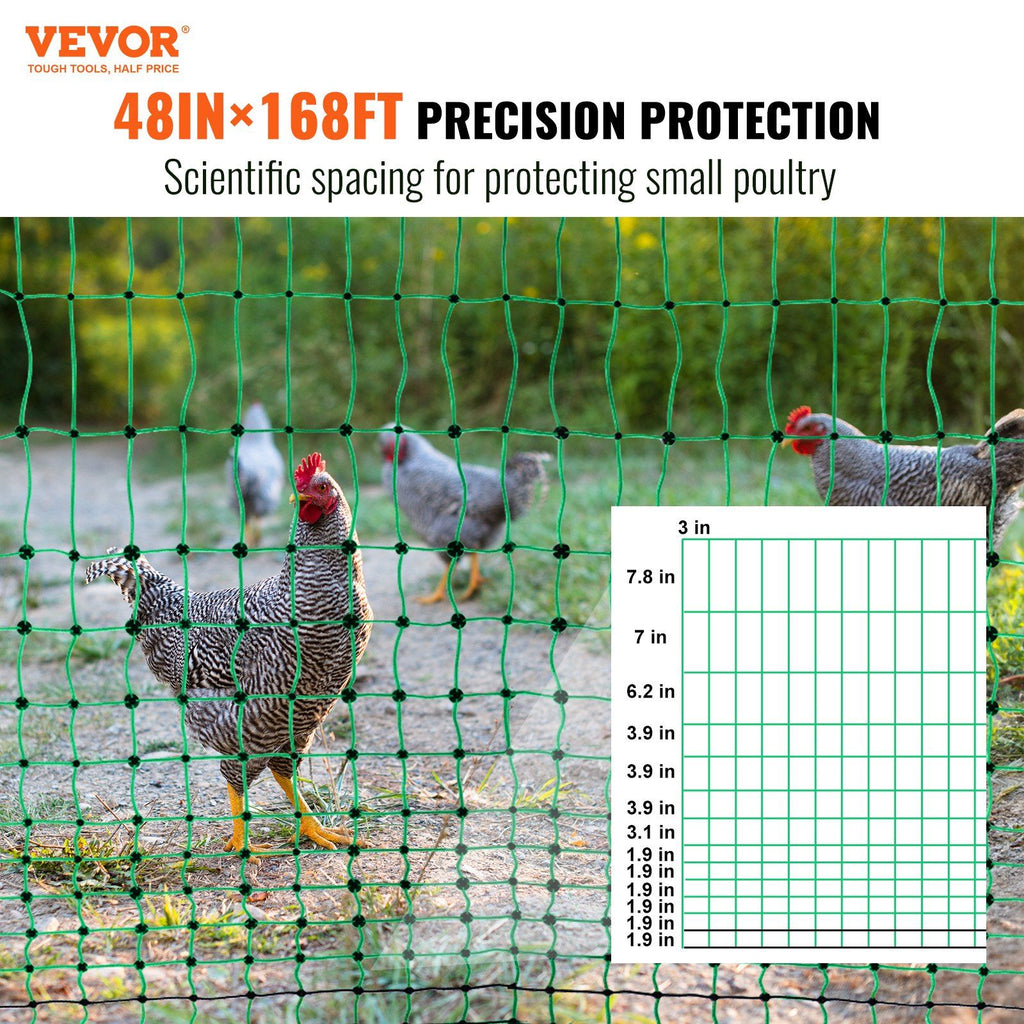 Electric Fence Netting, 48" H x 168' L, PE Net Fencing Kit with Posts & Double-Spiked Stakes, Utility Portable Mesh for Chickens, Ducks, Geese, Rabbits, Used in Backyards, Farms, and Ranches