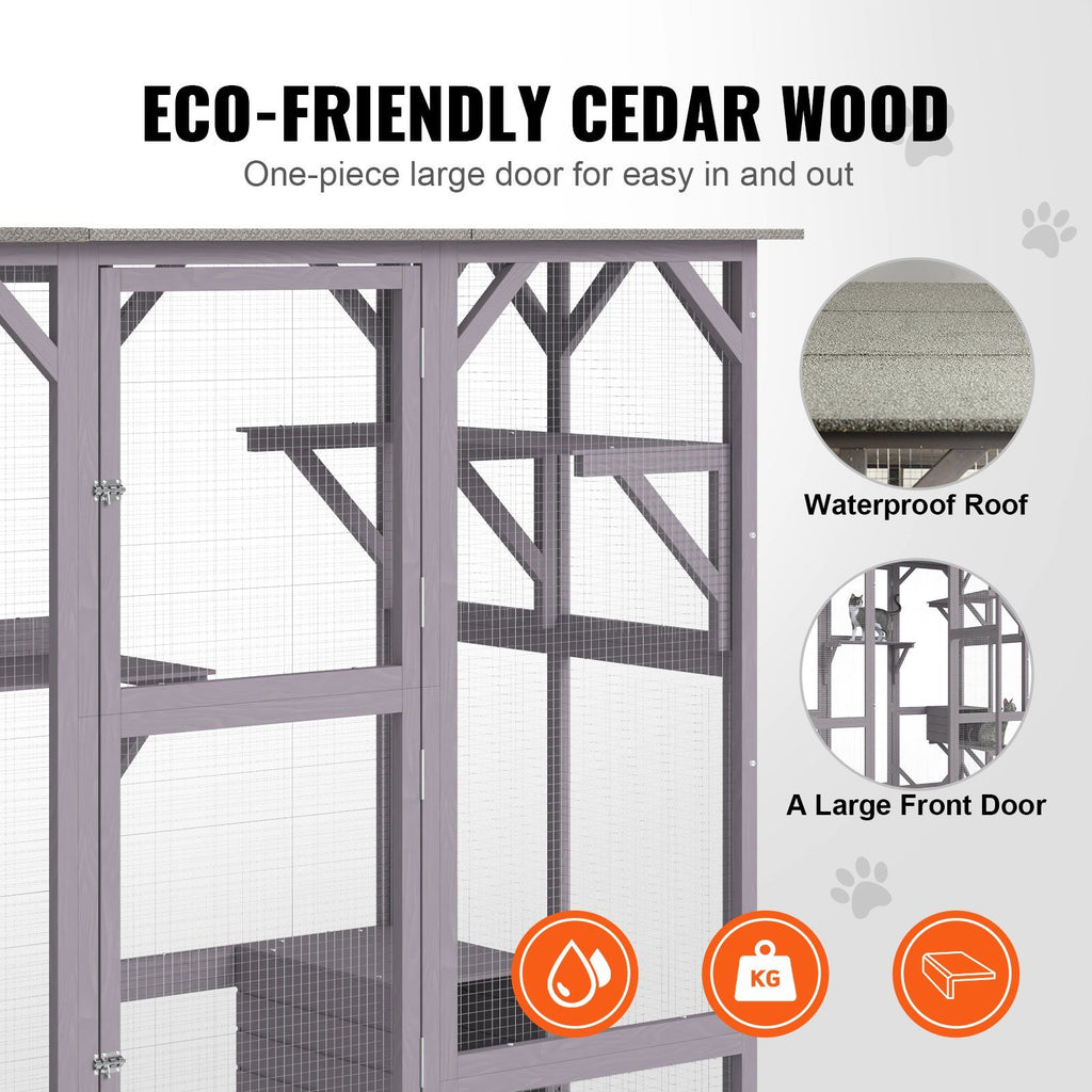 Cat House Outdoor, 7-Tier Large Catio, Cat Enclosure with 5 Platforms, 2 Resting Boxes & Large Front Door, 71.2 x 34.6 x 66.5 inch