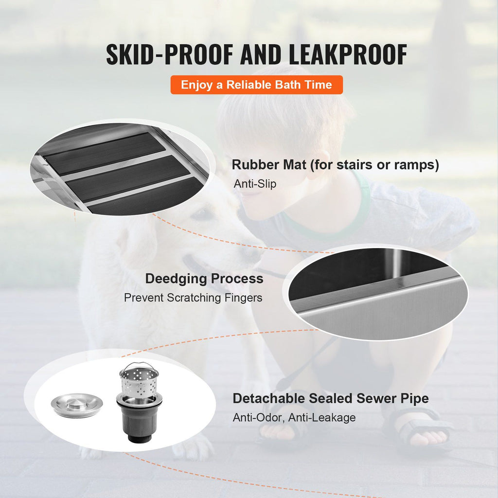 34" Pet Dog Bathing Station w/Ramp, Professional Stainless Steel Dog Grooming Tub w/ Storage Drawer, Faucet,Rich Accessory, Dog Bathtub for Large,Medium,Small Pets, Washing Sink for Home(Right)