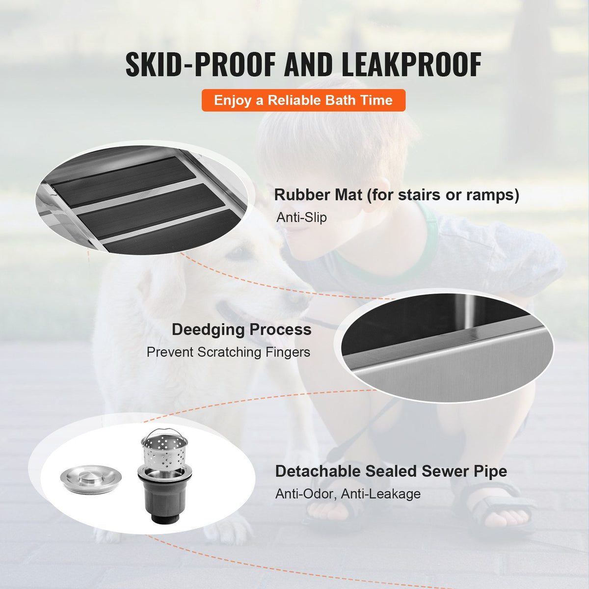 34" Pet Dog Bathing Station w/Ramp, Professional Stainless Steel Dog Grooming Tub w/ Storage Drawer, Faucet,Rich Accessory, Dog Bathtub for Large,Medium,Small Pets, Washing Sink for Home(Right)