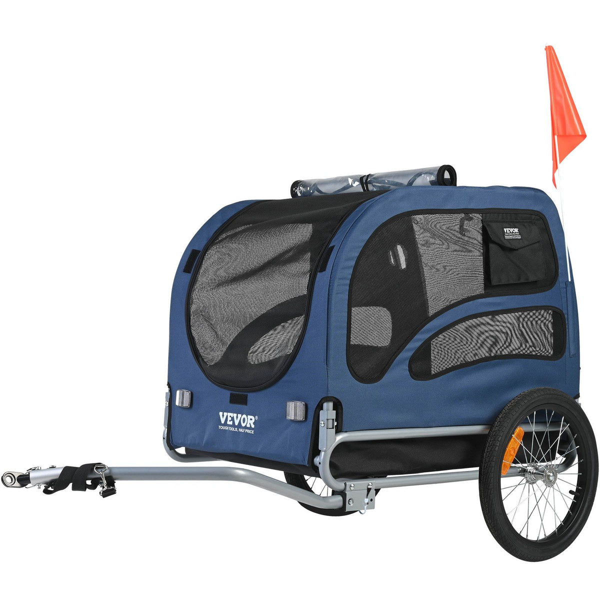 Dog Bike Trailer, Supports up to 100 lbs, Pet Cart Bicycle Carrier, Easy Folding Frame with Quick Release Wheels, Universal Bicycle Coupler, Reflectors, Flag, Collapsible to Store, Blue/Black