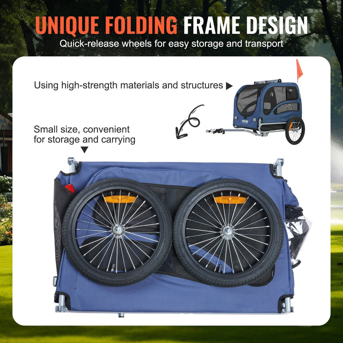 Dog Bike Trailer, Supports up to 100 lbs, Pet Cart Bicycle Carrier, Easy Folding Frame with Quick Release Wheels, Universal Bicycle Coupler, Reflectors, Flag, Collapsible to Store, Blue/Black