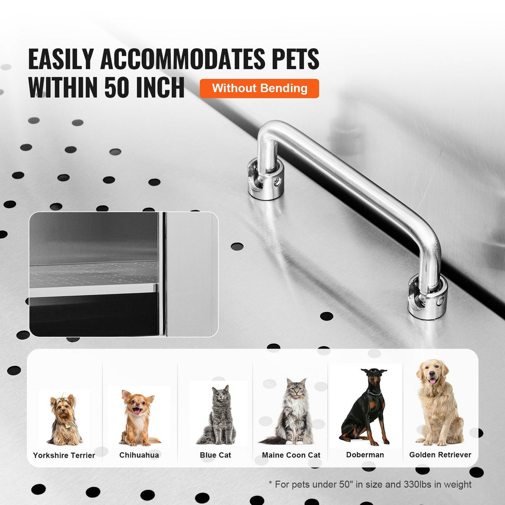 50" Pet Dog Bathing Station w/Stairs, Professional Stainless Steel Dog Grooming Tub w/ Soap Box, Faucet,Rich Accessory, Dog Bathtub for Large,Medium,Small Pets, Washing Sink for Home Left