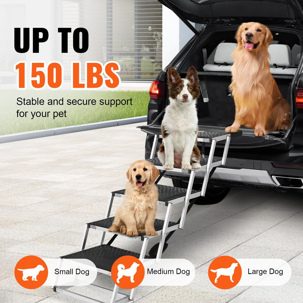 Dog Stair for Cars, Wide 5-step Dog Car Steps, Folding Dog Car Ramp with Nonslip Surface, Portable Pet Steps Lightweight Aluminum for Car, SUV and Truck, Supports up to 150 lbs
