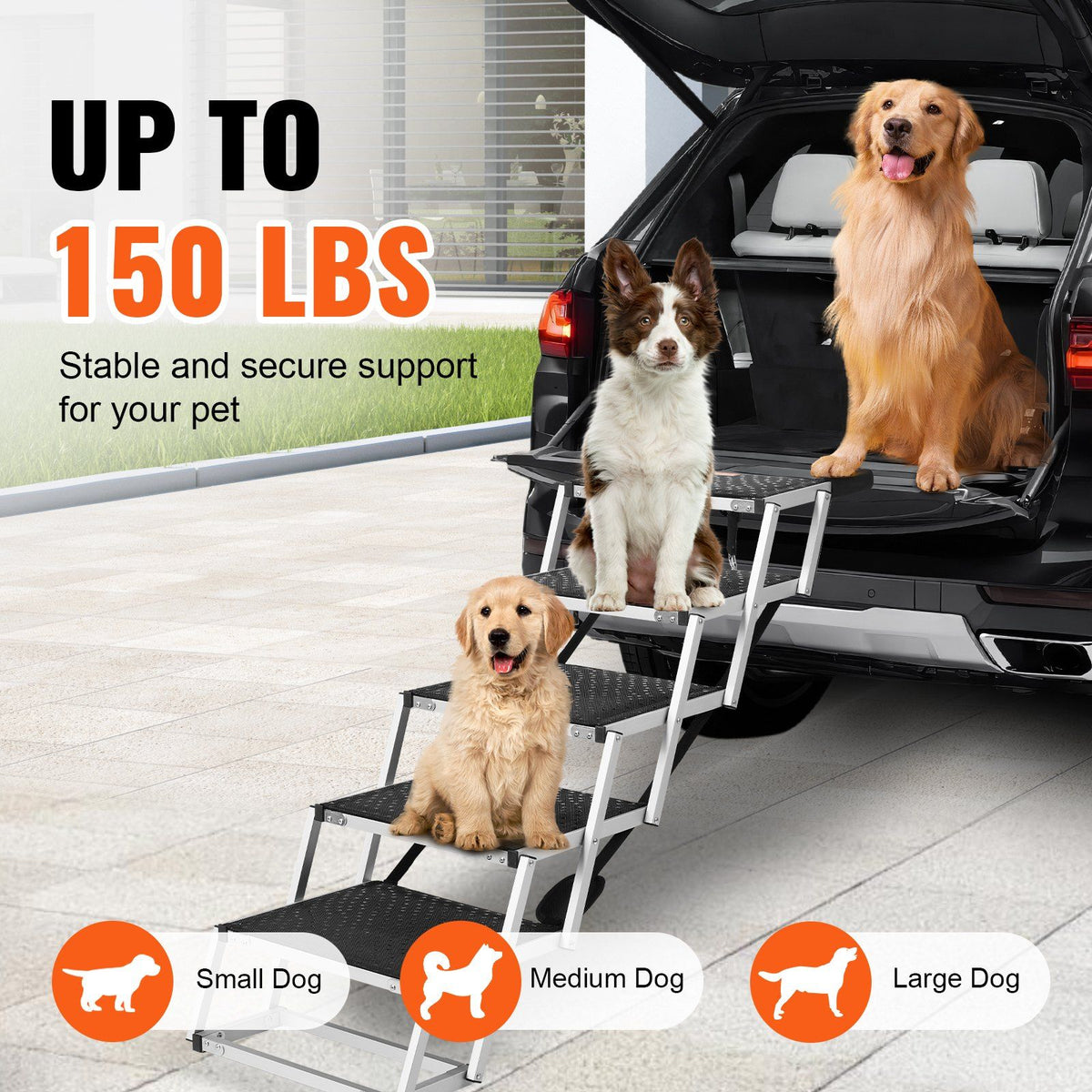 Dog Stair for Cars, Wide 5-step Dog Car Steps, Folding Dog Car Ramp with Nonslip Surface, Portable Pet Steps Lightweight Aluminum for Car, SUV and Truck, Supports up to 150 lbs