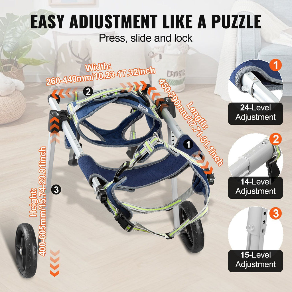 VEVOR 2 Wheels Dog Wheelchair for Back Legs, Pet Wheelchair Lightweight & Adjustable Assisting in Healing, Dog Cart/Wheelchair for Injured, Disabled, Paralysis, Hind Limb Weak Pet(XS)