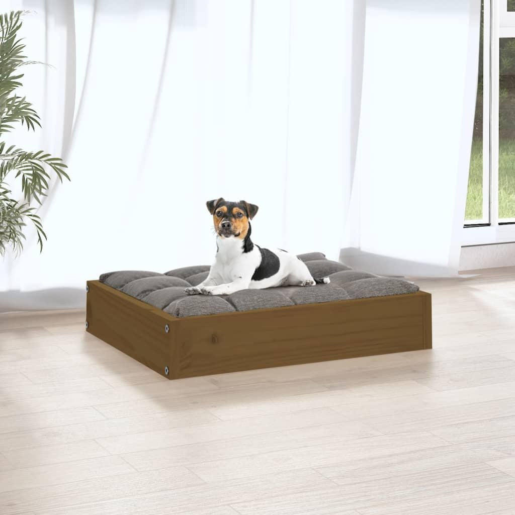 Dog Bed Honey Brown Solid Pine Wood 20.3 x 17.3 x 3.5 in Durable