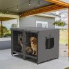 2 in 1 Large Heavy Duty Metal Dog Cage with Removable Divider Double Dog Crate Kennel for 2 Dogs with Cage Cover