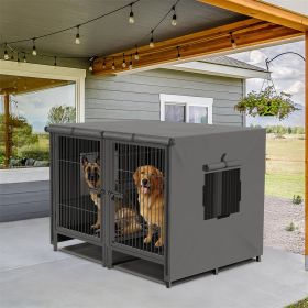 2 in 1 Large Heavy Duty Metal Dog Cage with Removable Divider Double Dog Crate Kennel for 2 Dogs with Cage Cover (Color: Cage with Cover)