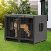 2 in 1 Large Heavy Duty Metal Dog Cage with Removable Divider Double Dog Crate Kennel for 2 Dogs with Cage Cover