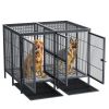 2 in 1 Large Heavy Duty Metal Dog Cage with Removable Divider Double Dog Crate Kennel for 2 Dogs with Cage Cover